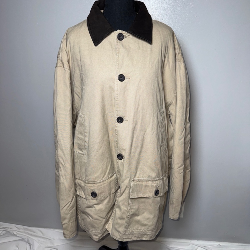 Ivy Crew Classics Mens XL Tan Barn Coat Leather Collar Plaid Lined Field Jacket